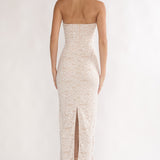 Chiavari Ruffle Trim Lace Maxi Dress White