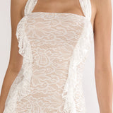 Chiavari Ruffle Trim Lace Maxi Dress White