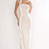 Chiavari Ruffle Trim Lace Maxi Dress White