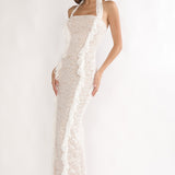 Chiavari Ruffle Trim Lace Maxi Dress White