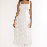 Adley Embellished Drop Waist Midi Dress White