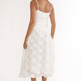 Adley Embellished Drop Waist Midi Dress White