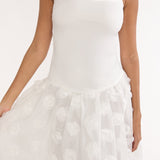 Adley Embellished Drop Waist Midi Dress White