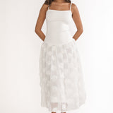 Adley Embellished Drop Waist Midi Dress White