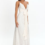 Ambrette Bow Waist Maxi Dress Polka Dot Cream
