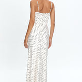 Ambrette Bow Waist Maxi Dress Polka Dot Cream