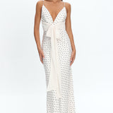 Ambrette Bow Waist Maxi Dress Polka Dot Cream