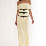 Begonias Off-Shoulder Bow Maxi Dress Spotted Lemon