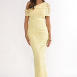 Elita Asymmetric Neckline Lace Maxi Dress Lemon