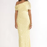Elita Asymmetric Neckline Lace Maxi Dress Lemon