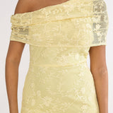 Elita Asymmetric Neckline Lace Maxi Dress Lemon