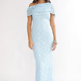 Elita Asymmetric Neckline Lace Maxi Dress Blue