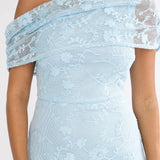 Elita Asymmetric Neckline Lace Maxi Dress Blue