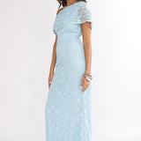 Elita Asymmetric Neckline Lace Maxi Dress Blue