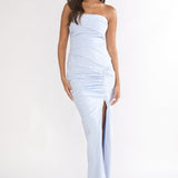 Paradisa Strapless Ruched Maxi Dress Blue