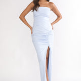 Paradisa Strapless Ruched Maxi Dress Blue