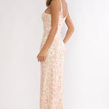 Marielle Bust Tie Sequin Maxi Dress Floral Pink Sage