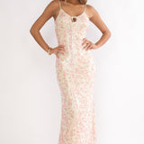 Marielle Bust Tie Sequin Maxi Dress Floral Pink Sage