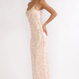 Marielle Bust Tie Sequin Maxi Dress Floral Pink Sage