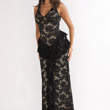Serenella Peplum Lace Maxi Dress Black