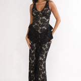 Serenella Peplum Lace Maxi Dress Black