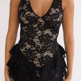Serenella Peplum Lace Maxi Dress Black