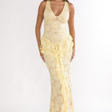 Serenella Peplum Lace Maxi Dress Butter