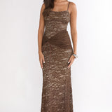 Keep Them Talking Ruched Waist Maxi Dress Chocolate