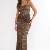 Keep Them Talking Ruched Waist Maxi Dress Chocolate