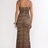 Keep Them Talking Ruched Waist Maxi Dress Chocolate