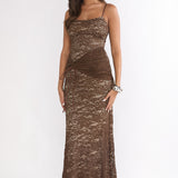 Keep Them Talking Ruched Waist Maxi Dress Chocolate
