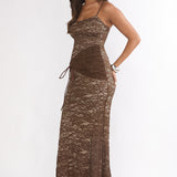 Keep Them Talking Ruched Waist Maxi Dress Chocolate
