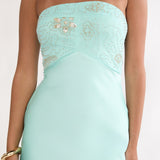 At Dusk Beaded Bust Strapless Maxi Dress Blue