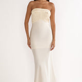 At Dusk Beaded Bust Strapless Maxi Dress Oyster