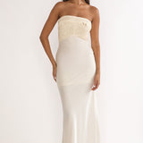 At Dusk Beaded Bust Strapless Maxi Dress Oyster