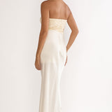 At Dusk Beaded Bust Strapless Maxi Dress Oyster