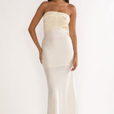 At Dusk Beaded Bust Strapless Maxi Dress Oyster
