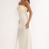 At Dusk Beaded Bust Strapless Maxi Dress Oyster