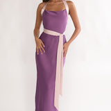 Elanah Waist Tie Halter Maxi Dress Grape