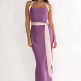 Elanah Waist Tie Halter Maxi Dress Grape
