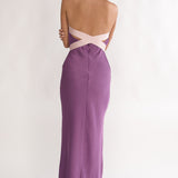 Elanah Waist Tie Halter Maxi Dress Grape