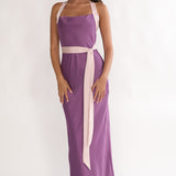 Elanah Waist Tie Halter Maxi Dress Grape