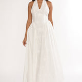 Talirosa Embroidered Halterneck Maxi Dress White