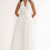 Talirosa Embroidered Halterneck Maxi Dress White