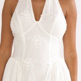 Talirosa Embroidered Halterneck Maxi Dress White