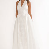 Talirosa Embroidered Halterneck Maxi Dress White