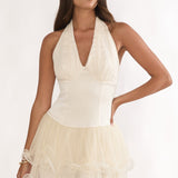 Ellery Halterneck Layered Hem Mini Dress Oyster