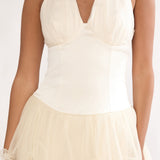 Ellery Halterneck Layered Hem Mini Dress Oyster