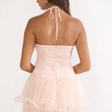 Ellery Halterneck Layered Hem Mini Dress Pink
