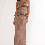 Tahlie Ruffle Trim Maxi Dress Polka Dot Mocha